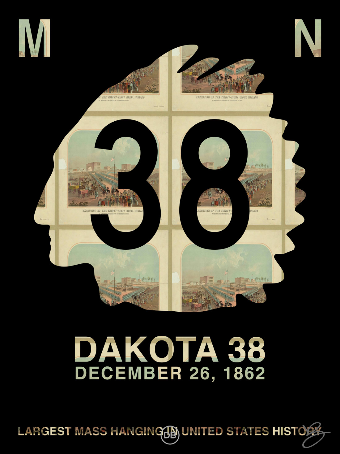 David Bernie Art Posters Print Indian Country 52 Indigenous Native American First Nations Reservations Reserves Dakota 38 Indian Country 52 Minnesota Mankato Lincoln Mass Hanging Wars