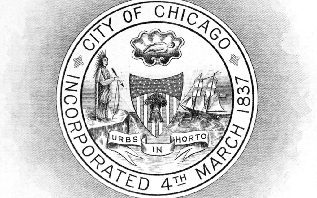 David Bernie Poster Print Native American First Nations City of Chicago Seal Indian Mascot Gentrifiers Gentrification Colonization Westward Expansion Decolonize