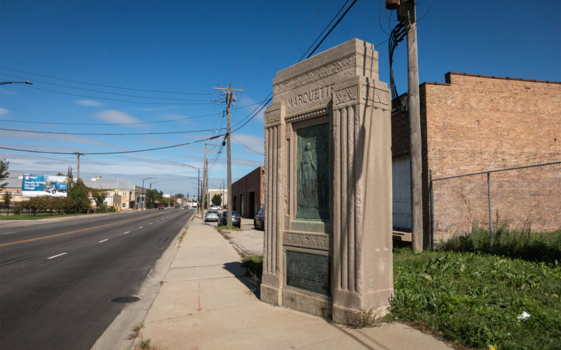 David Bernie Photos Photography Native American Chicago Damen Avenue Bridge James Marquette Monument Heart of Chicago Colonization