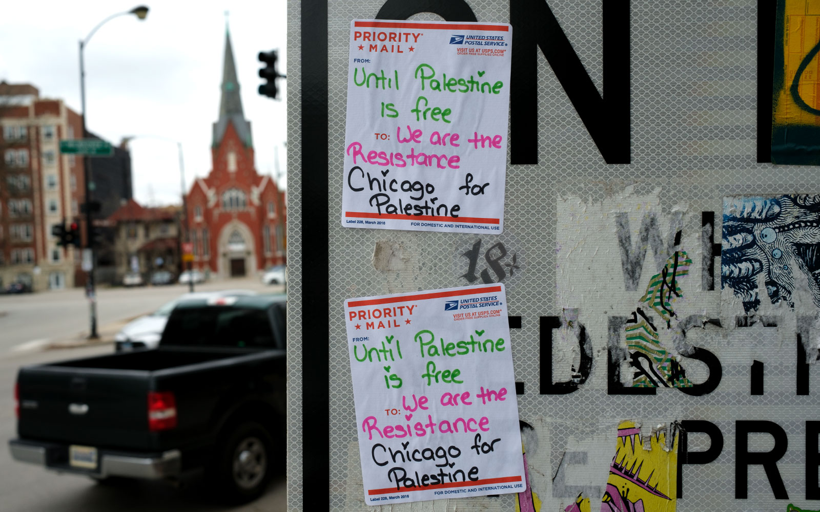 David Bernie Photos Photography Free Palestine Gaza Street Art Tags Signs Prints Murals Flags Chicago Rogers Park Broadway