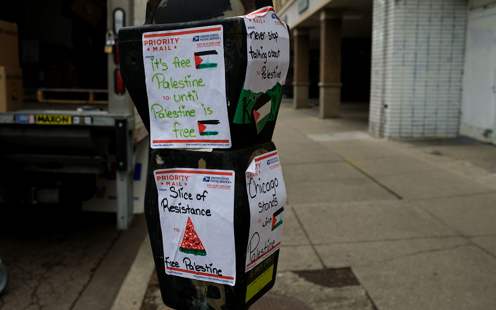 David Bernie Photos Photography Free Palestine Gaza Street Art Tags Signs Prints Murals Flags Chicago Rogers Park Broadway